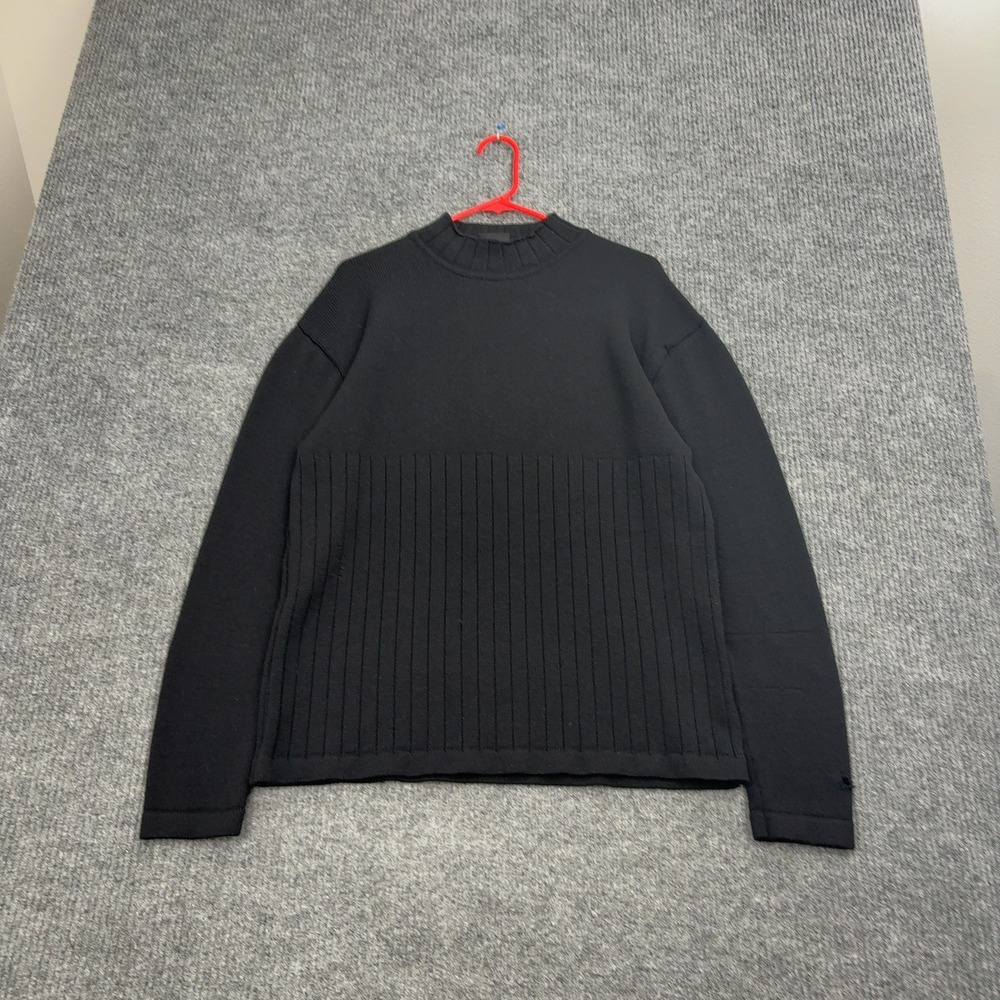 Country Road Sweater Mens M Black Wool Mock Neck Ribbed Minimalist Classic